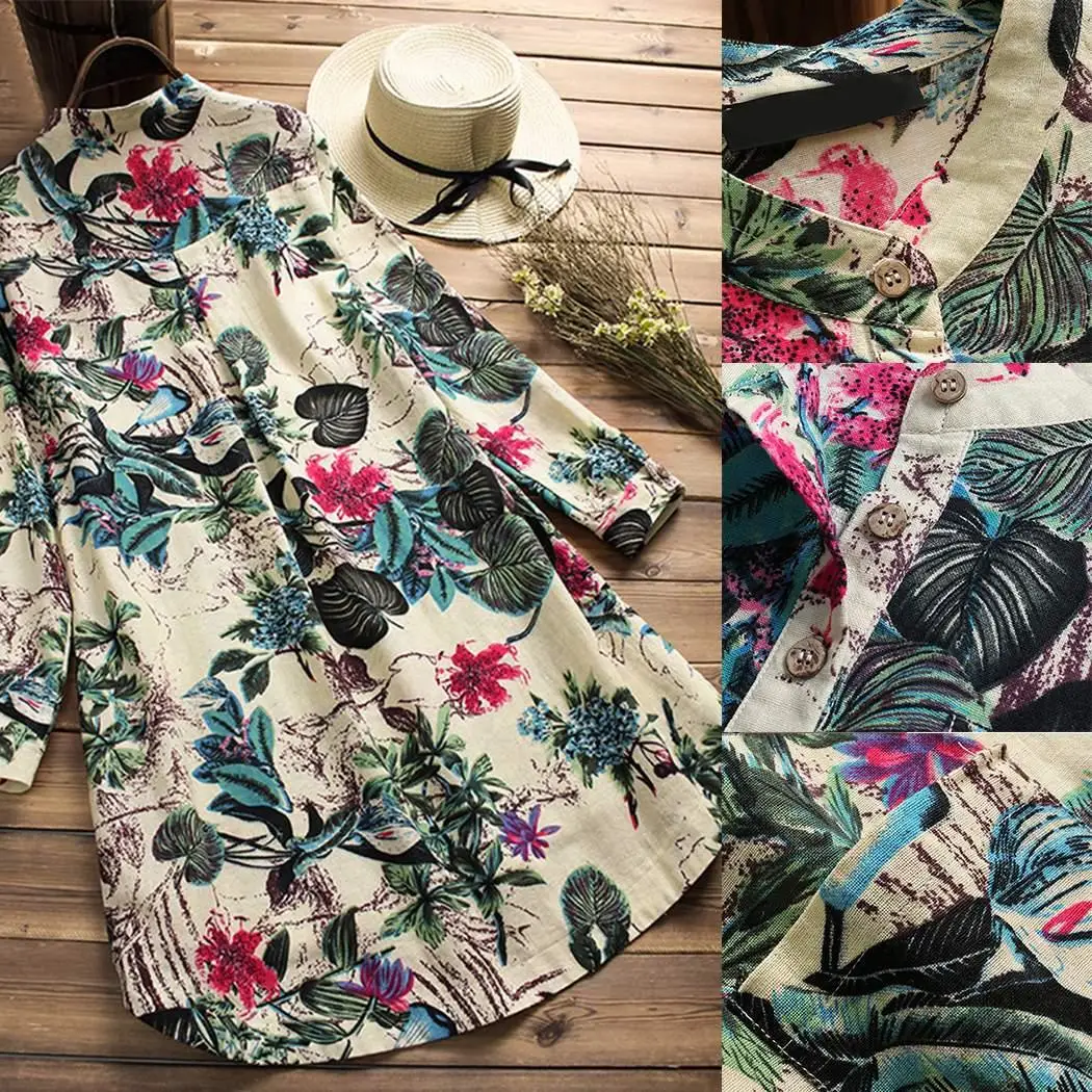 Женская Повседневная блуза с v-образным вырезом и длинным рукавом Цветочная выше