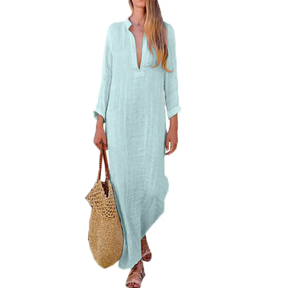 Женская длинная юбка с разрезом Boho свободная однотонная Макси-юбка из хлопка и