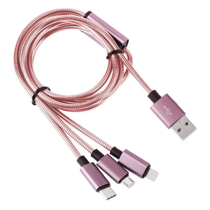 3 in 1 Metal Spring Micro USB 8Pin Type-C 1.25m 2.4A Charging Data Cable | Электроника