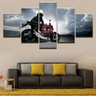 Настенный плакат, Модульная картина, холст, 5 панелей, мотоцикл и гонщик, современная картина для гостиной, декоративное изображение