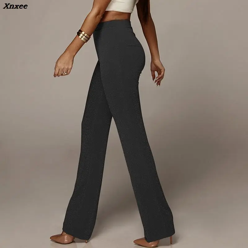 

Xnxee Autumn High Waist Wide Leg Pants Women Winter Solid High Elastich Flare Pants Skinny Casual Sexy Party Trousers Women