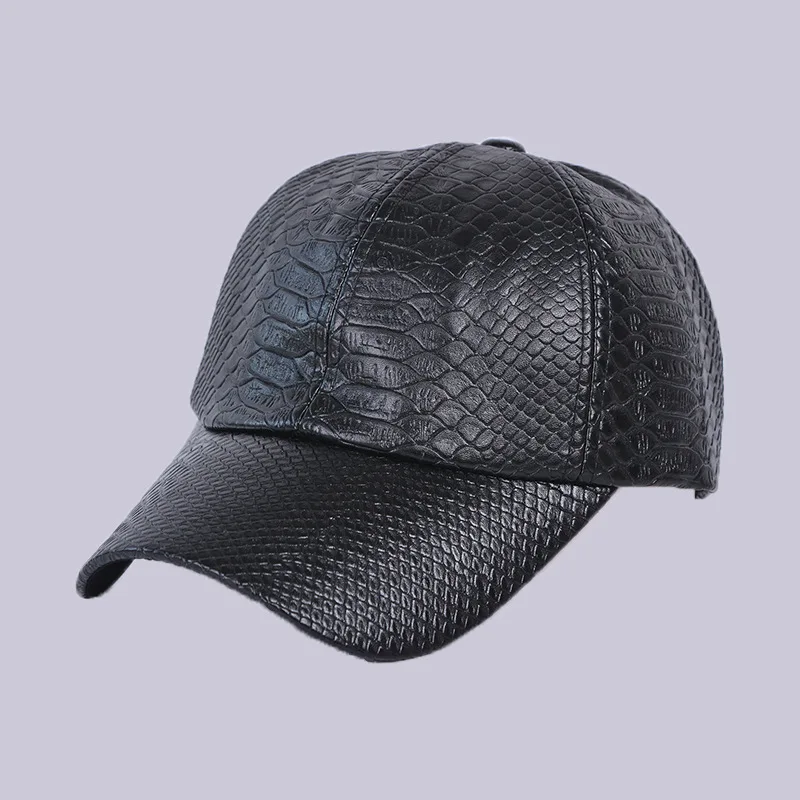 New Pattern Hats Woman Autumn And Winter Sun Hat Korean Snake PU Fur Cap Baseball Male Crocodile Grain Peaked Tide | Аксессуары для