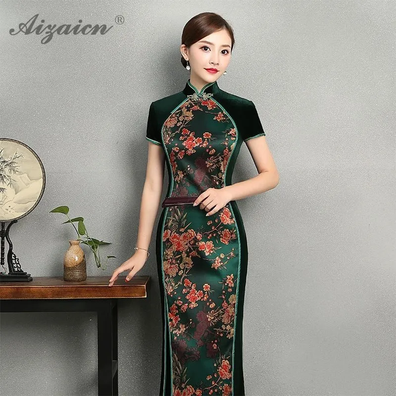 Китайское традиционное платье с вышивкой Cheongsam винтажное принтом Qi Pao женские