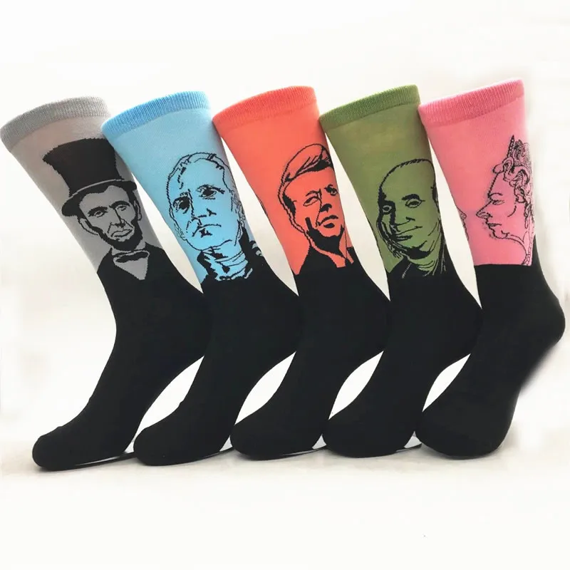 

Retro literary abstract oil painting famous litterateur avatar men's tube socks