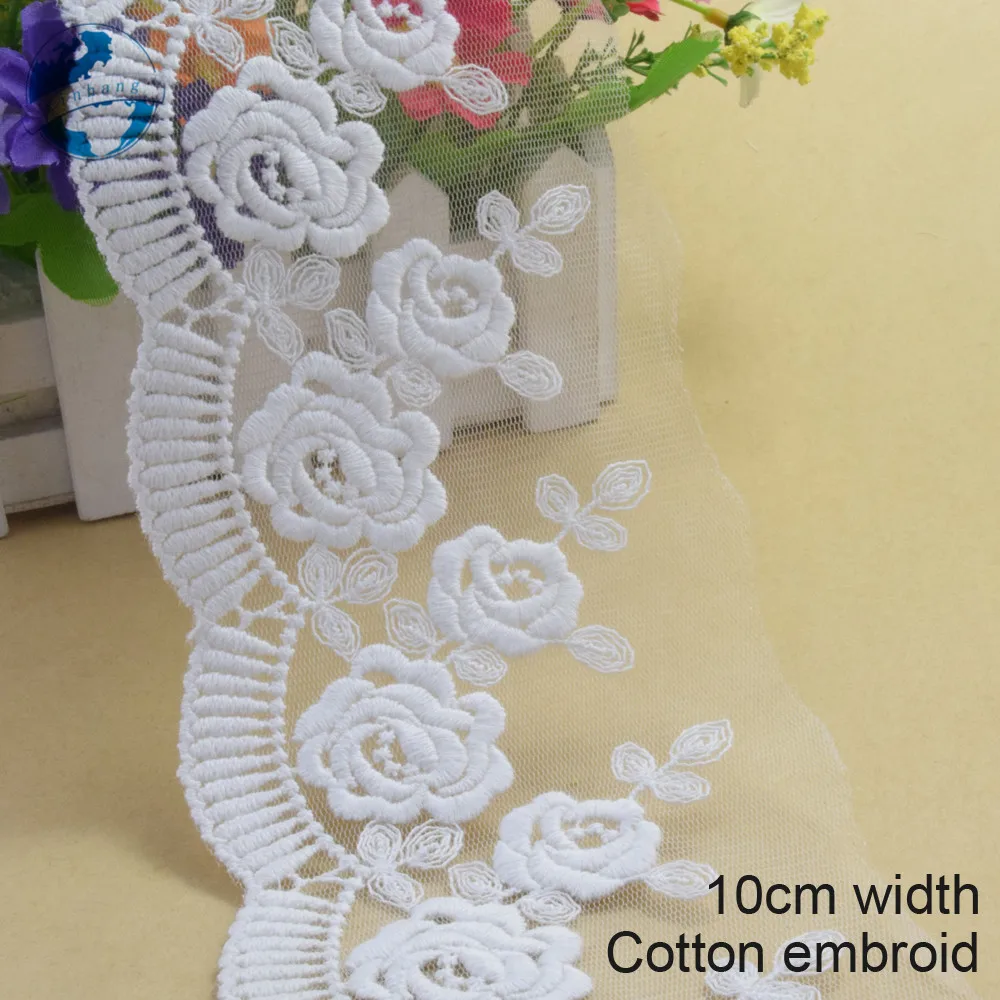 

10yard 10cm wide white lace cotton embroid lace sewing ribbon fabric guipure diy trims wedding lace DIY Garment Accessories#3357