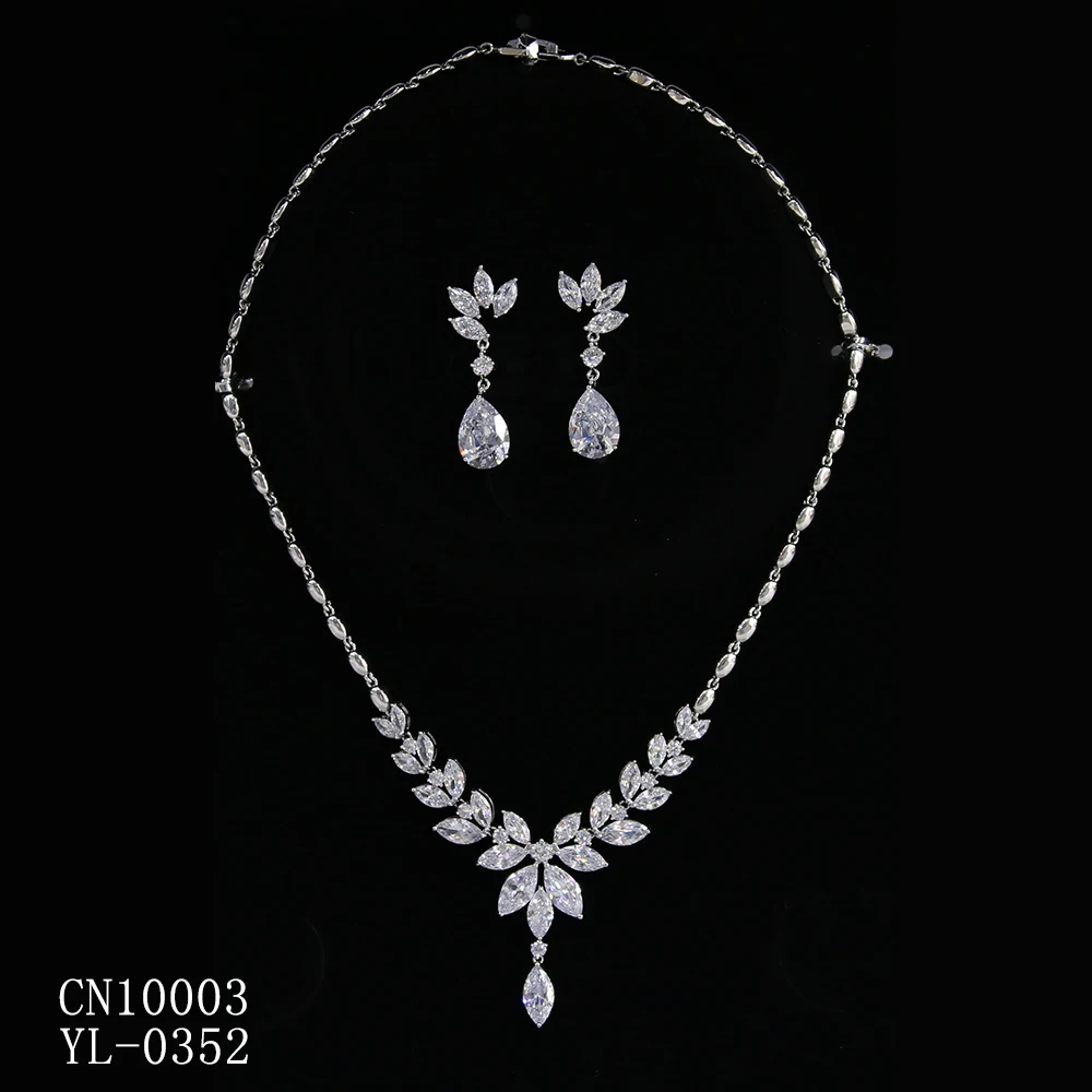 

Fashion New Full AAA Cubic Zirconia Bride Wedding Flowers Necklace Earring Set Top Quality Women Jewelry Sets CN10003
