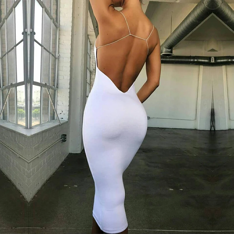 NewAsia Garden White Bodycon Dress for Women - 2 Layers, Long Summer Midi Party Dress, Backless and Sexy - Casual Club Vestidos image 3