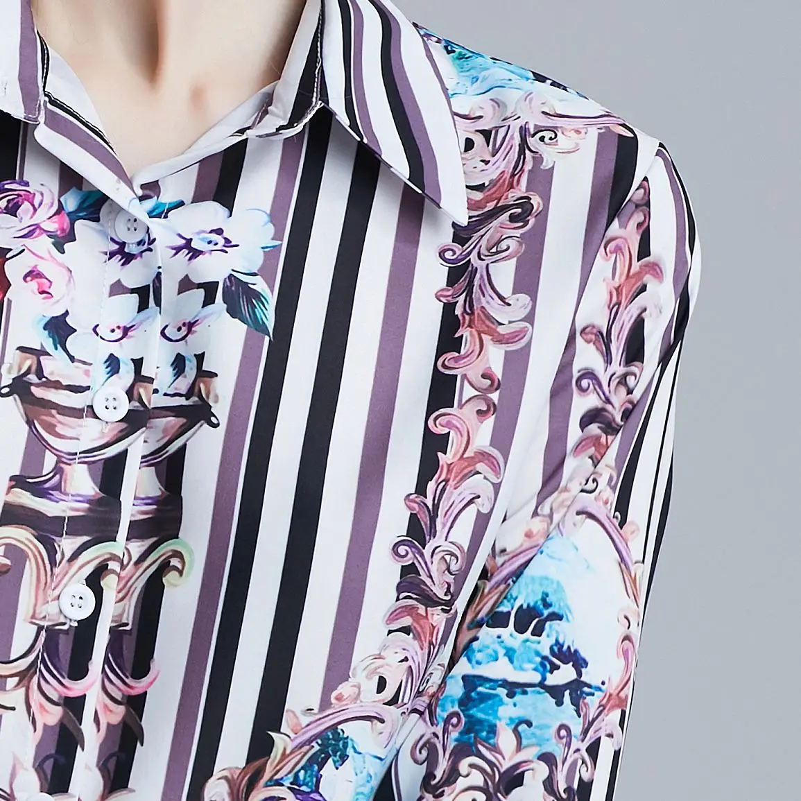 Fashion Women Shirts Print Full Sleeve Slim Turn-down Collar Blouse Shirt Pink 3148 |