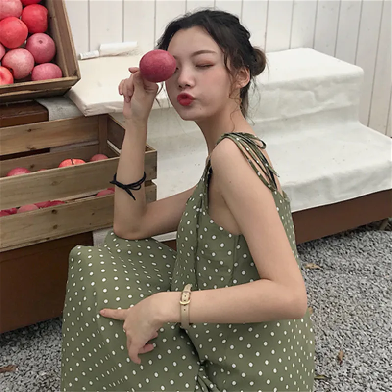 Женское пляжное платье в горошек Lychee свободное до середины икры с открытыми
