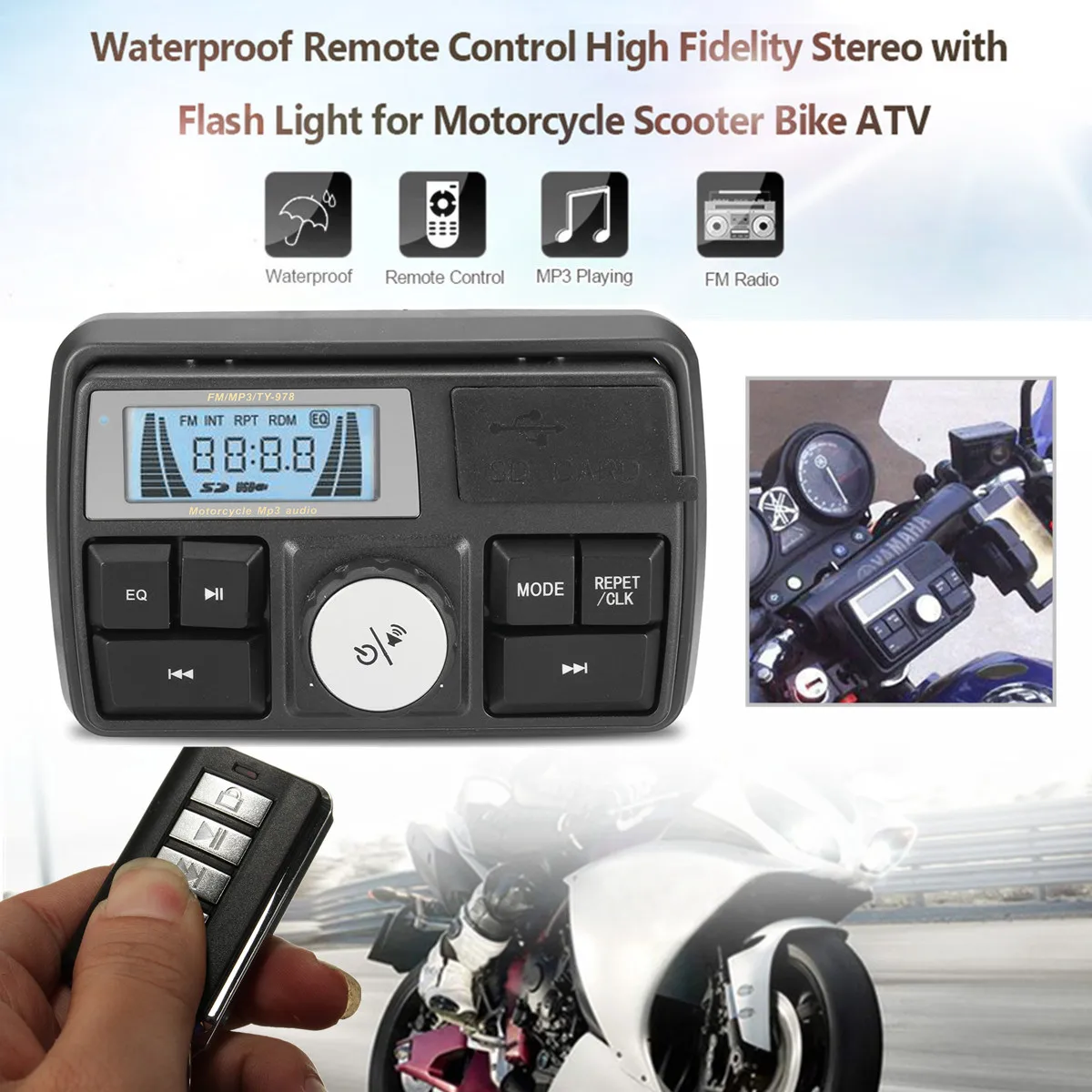Автомагнитола мотоциклетная с поддержкой MP3 bluetooth USB/SD/TF|Защита от кражи| |