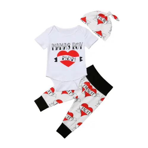 Newborn Baby Boy Infant MAMA's Romper Jumpsuit +Pants Leggings Clothes Outfit 3PCS Cute Cotton High Quality Sets |