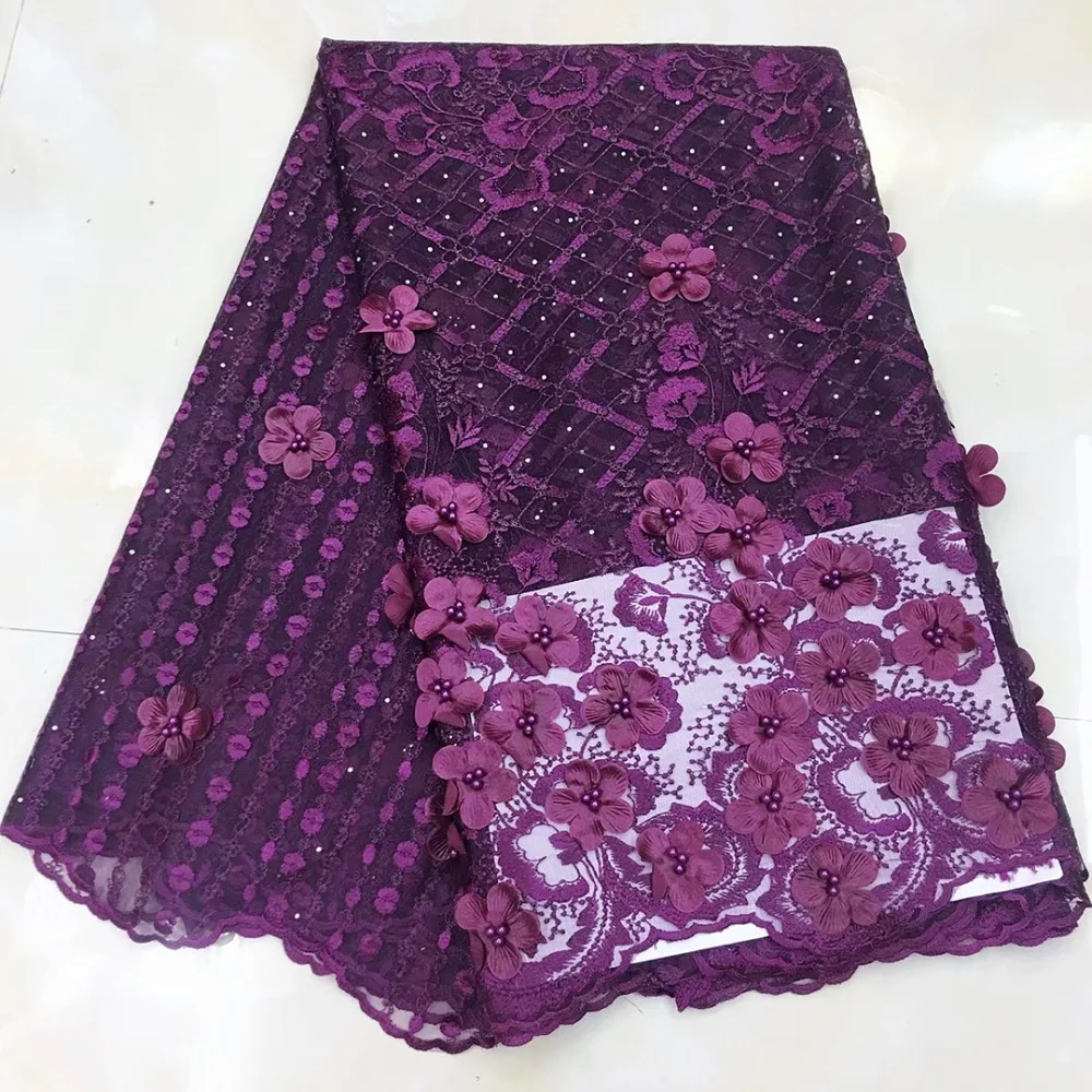 

Sky blue Latest African 3D flower lace embroidered beaded fabric 2019 high quality stones Nigerian wedding french tulle lace