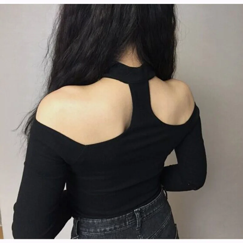 Шикарный Ulzzang корейский стиль колье футболка женская с длинным рукавом Топ офис