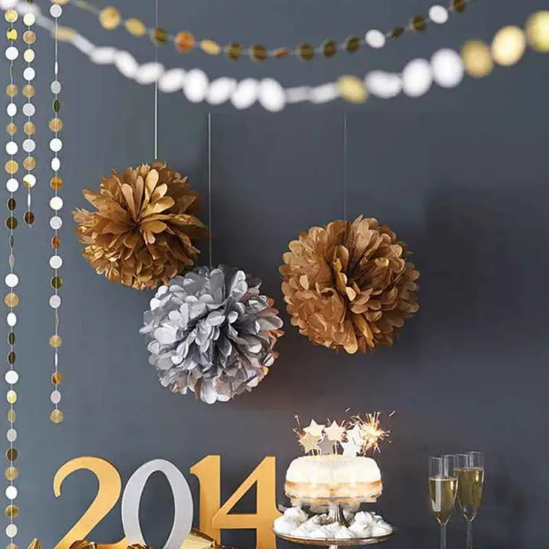 1.5m 2 pcs Round Shape Paper Silver &amp Gold Glitter Circle Polka Dots Garland Banner Use For Wedding Party Decorations A40 | Дом и сад