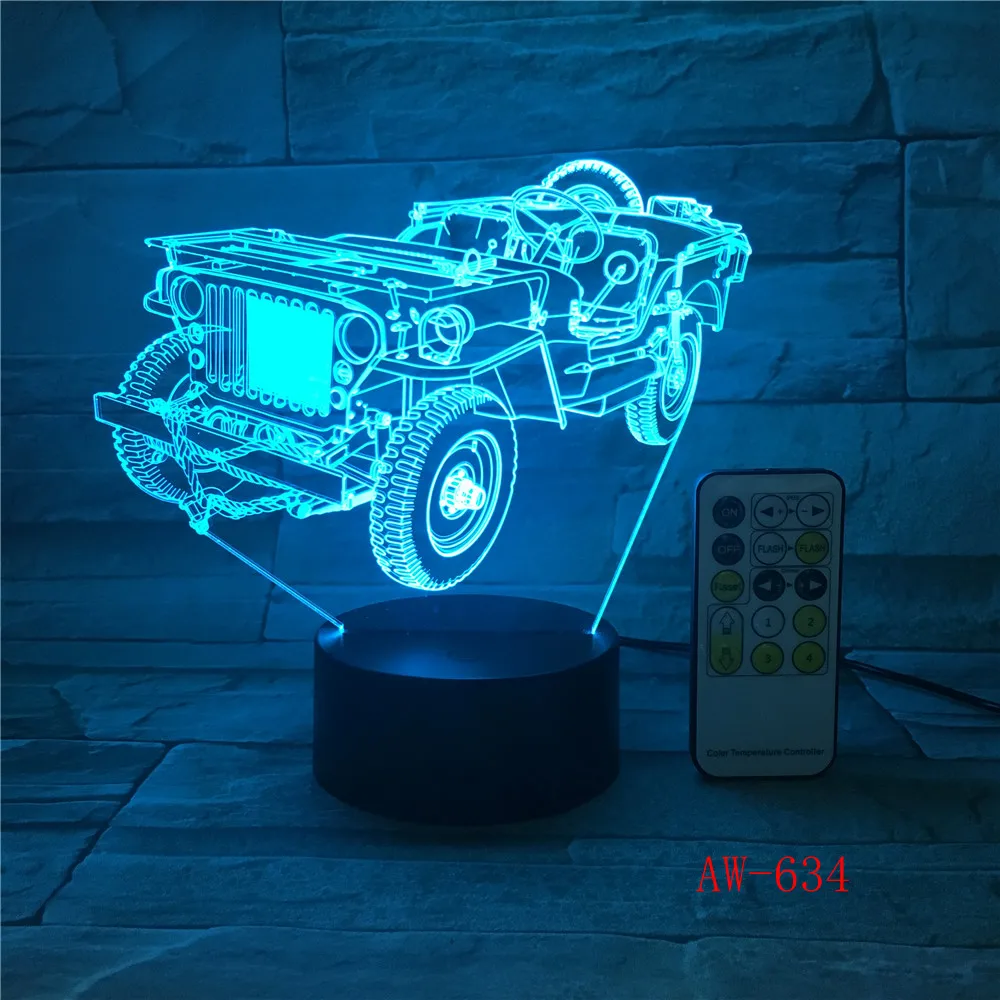 3D динамический трактор автомобиль 7 цветов изменяющийся USB настольная лампа с