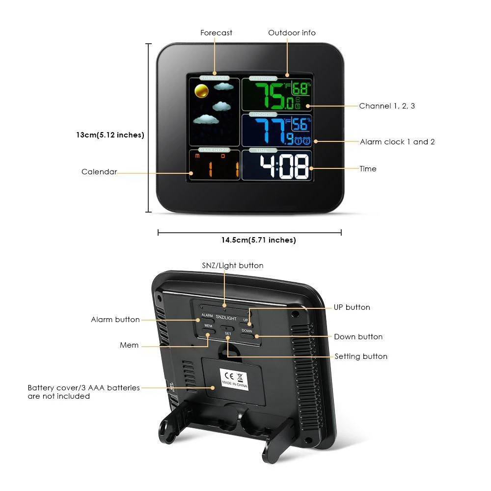 Цифровая метеостанция с ЖК дисплеем беспроводной Измеритель температуры и