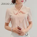 Jocoo Jolee женская летняя шифоновая блузка рубашка с коротким рукавом модная Офисная Женская блузка с бантом Повседневный Топ