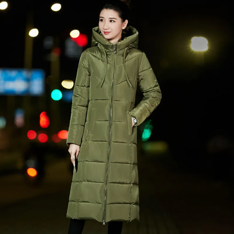 

Cotton-padded Clothes Woman Autumn And Winter New Fund Overknee Even Hat Thickening Cotton-padded Jacket Enlarge Loose Coat