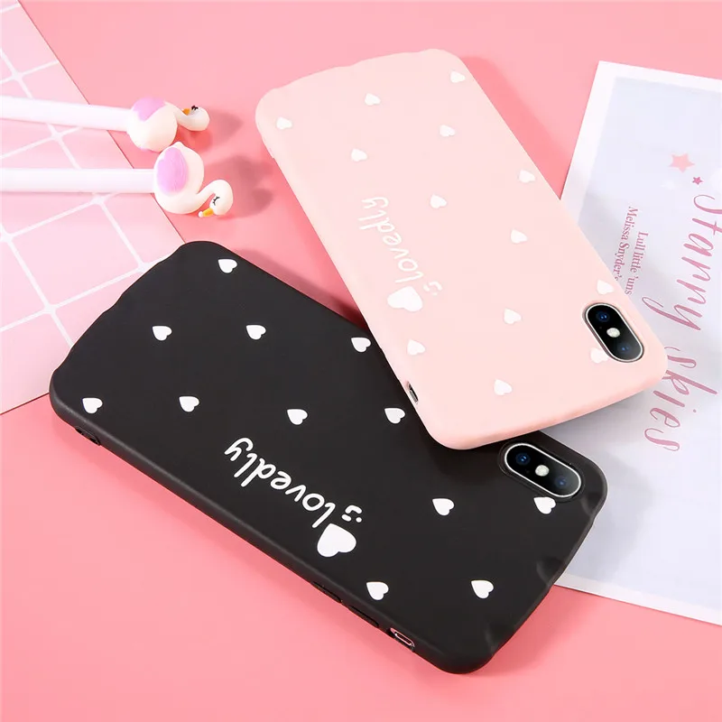 USLION Love Heart Pattern Чехлы для iPhone 6 6S 7 8 Plus XS Max XR X Письмо Мягкий ТПУ силиконовый простой