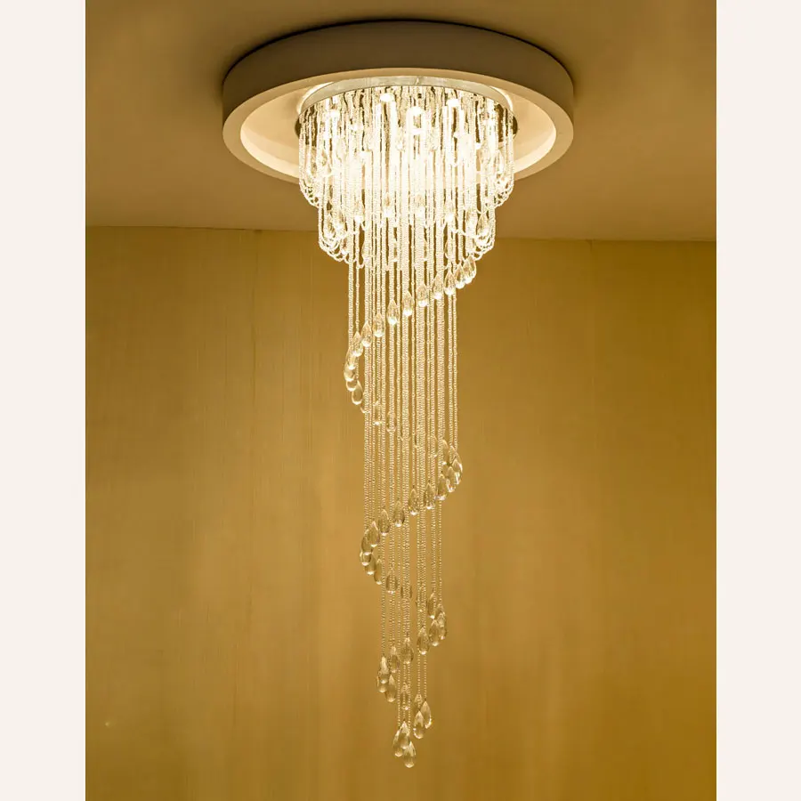 売却 Led ランプクリスタルシャンデリアライトスパイラル光沢階段屋内照明デュプレックス建物回転ヴィラ長さつりランプ
