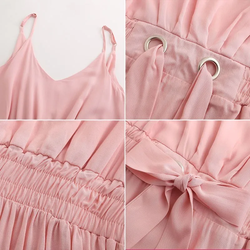 2019 Lace Up Casual Beach Dress Women Fashion Pink Midi Summer Tank Dresses Vestidos | Женская одежда