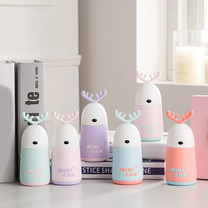 Portable Handheld Fan Desktop Mini Cute Cartoon Deer Ear Shape Charging Light | Бытовая техника