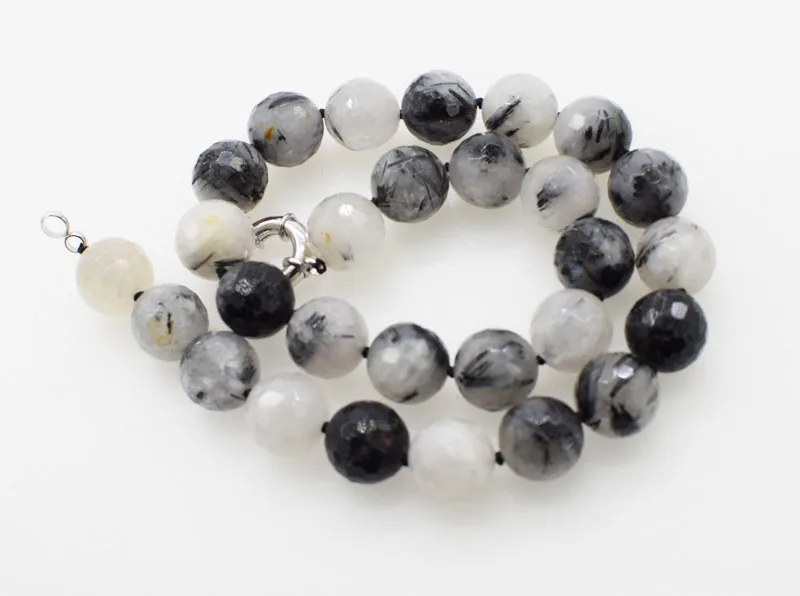 

black rutilated quartz round FACETED 14mm necklace 18inch wholesale beads nature FPPJ woman 2017