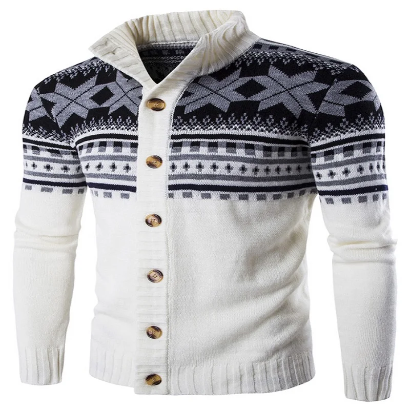 Geometric Snowflake Pattern Christmas Knitted Cardigan |