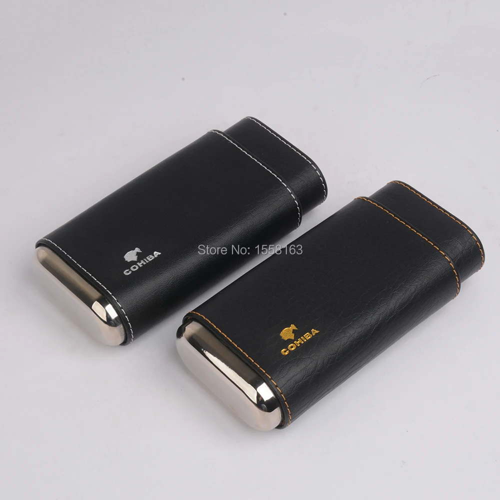 Кожаный чехол COHIBA с подкладкой из кедра 3 пальцами и серебристыми