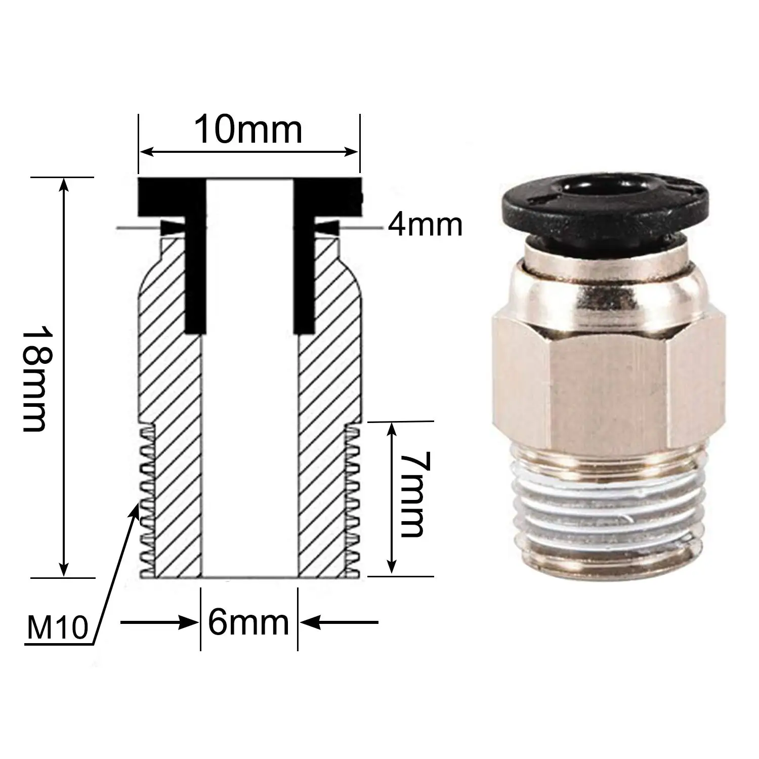 3 шт. Ptfe тефлоновая трубка (2 метра) + 6 Pc4-M6 быстрого крепления Pc4-M10 прямого