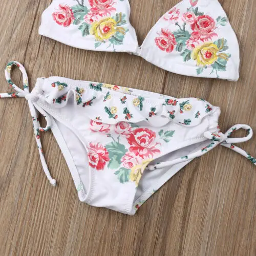 Милый детский купальный костюм из 2 предметов комплект бикини с вышитыми цветами