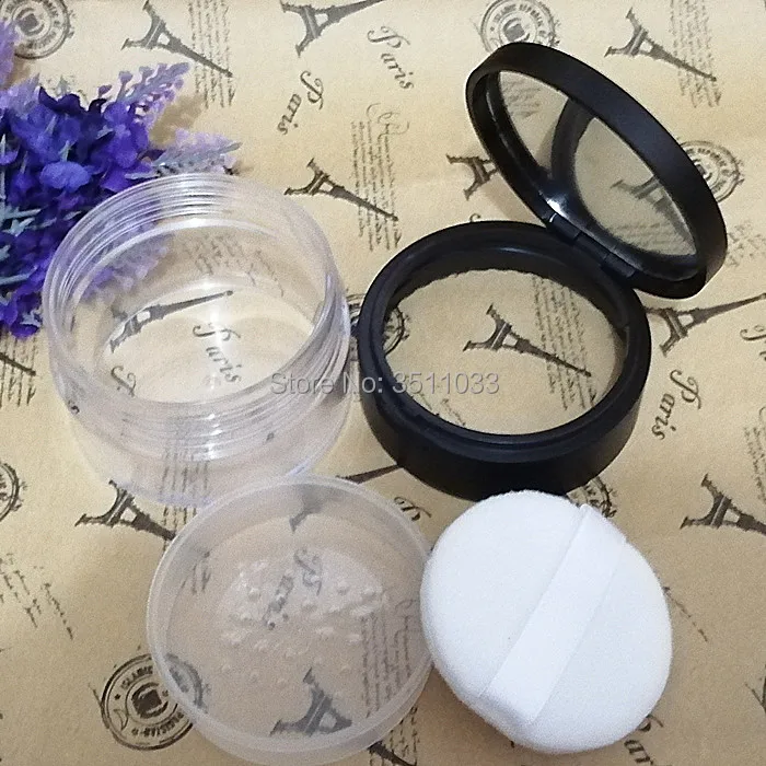 15G Black Plastic Empty Loose Powder Jar n Sifter Mirror DIY Elegant Cosmetic Refillable Container Portable Makeup Tool | Красота и