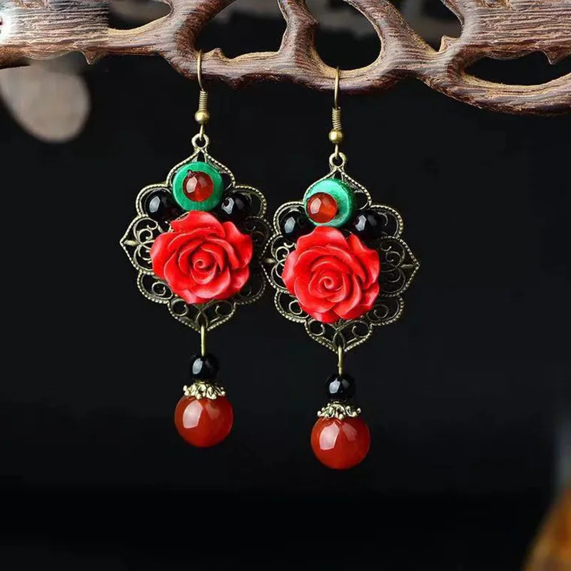 New Drop Earrings For Women Chinese Handmade Dangle Vintage Design Flower Jewelry Accessories Bijoux Dropshipping Украшения и