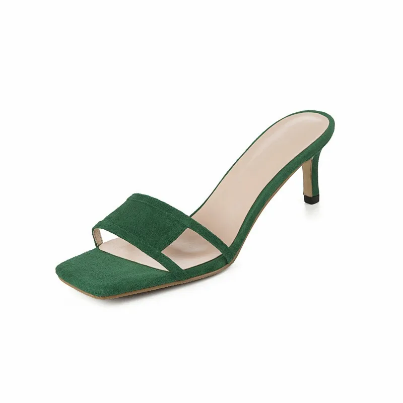 

Moraima Snc 2019 New April Woman Sexy Slipper Series Square Toe Lady Cat Heel Summer Shoes Solid Black/wine Red Outside Slides