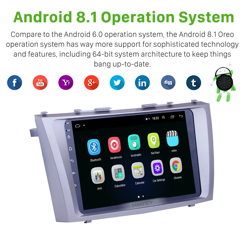 Harfey HD сенсорный экран Android 8 1 9 &quotдля 2007 2008 2009 2010 2011 TOYOTA CAMRY радио gps стерео с USB Bluetooth
