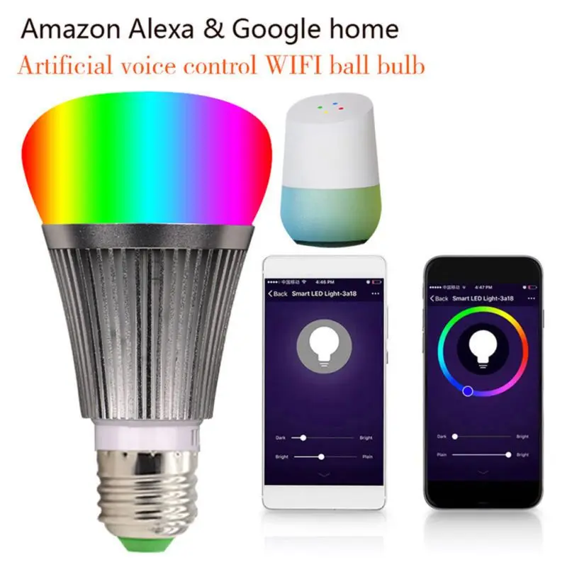 Умная Светодиодная лампа WiFi Беспроводная цветная RGB + W с регулируемой яркостью в