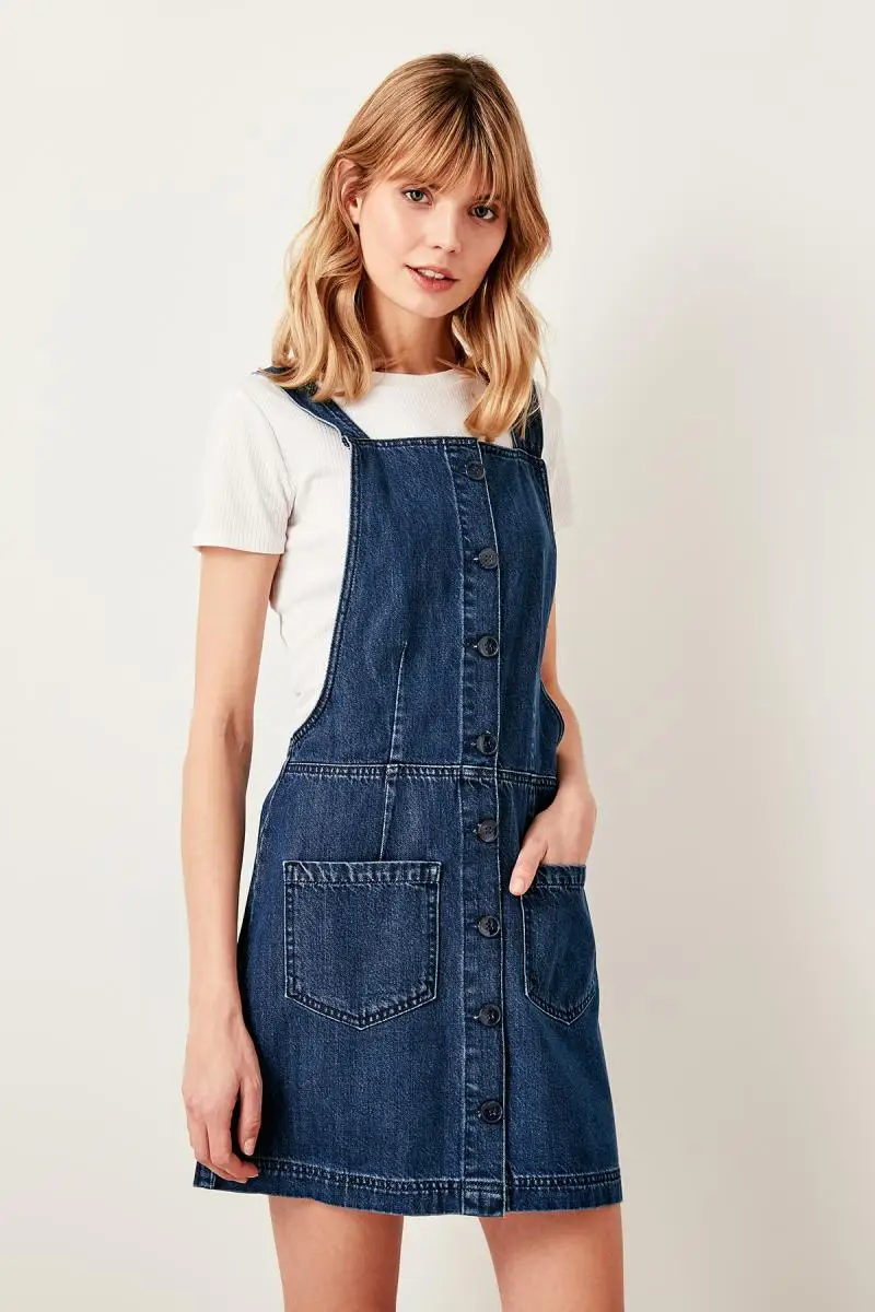 Trendyol Mavi Askılı платье из джинсовой ткани TWOSS19LR0190|Женские платья| |