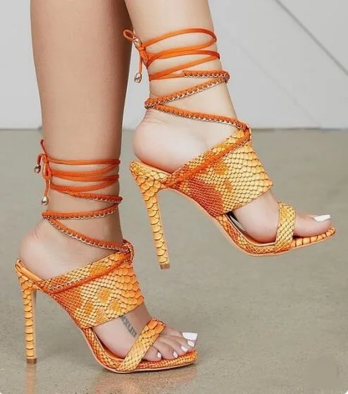 

Sexy Blue Snake Print Leather Sandals Zipper Cross Tied Women Sandals Cut-out Peep Toe Gladiator Sandals Shoes Women Big Size