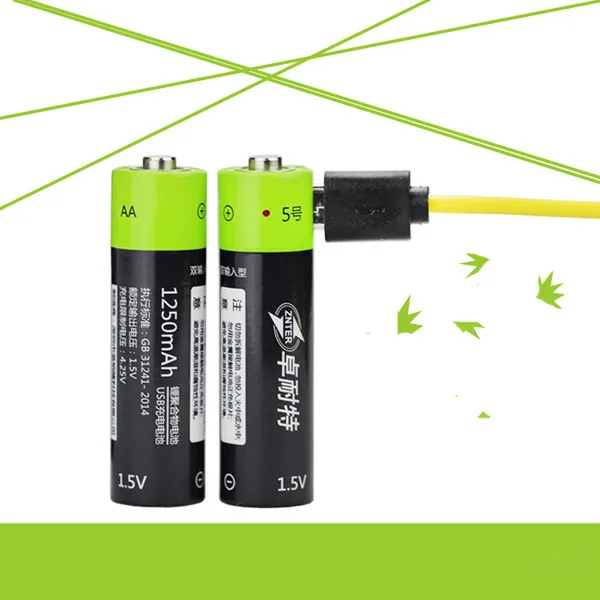 CLAITE 2/4 шт ZNTER 1 5 V 1250mAh USB перезаряжаемая AA Li Po батарея быстрая зарядка литий