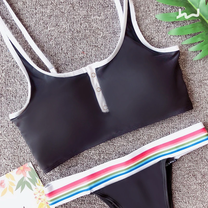 Сексуальный женский купальник в полоску пуш-ап с подкладкой укороченный топ