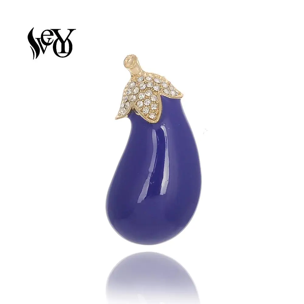 

VEYO Eggplant shape Cute Rhinestone Brooch Pin Enamel Brooches Clothes Backpack Badge Gift