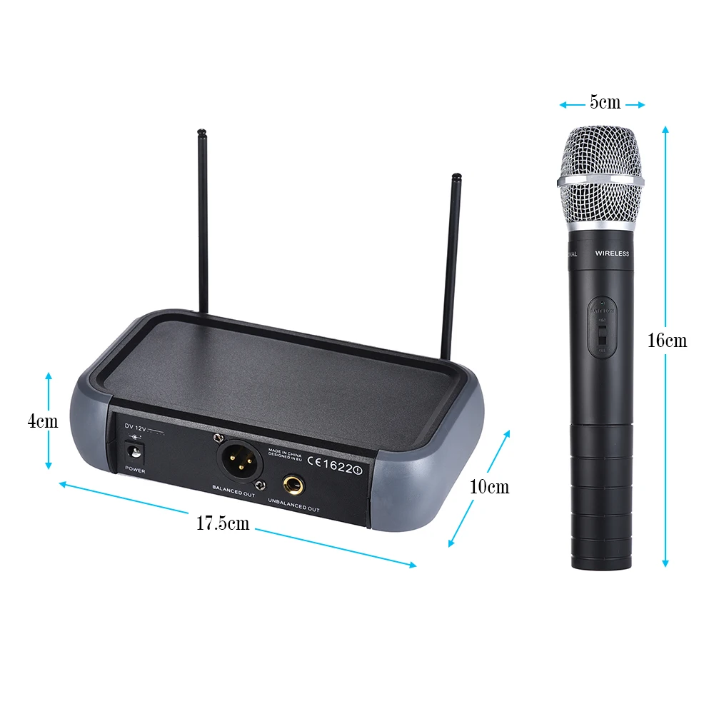 

ammoon Dual Channel VHF Wireless Handheld Microphone System with Echo Function 2 Microphones & 1 Receiver 6.35mm Audio Cable