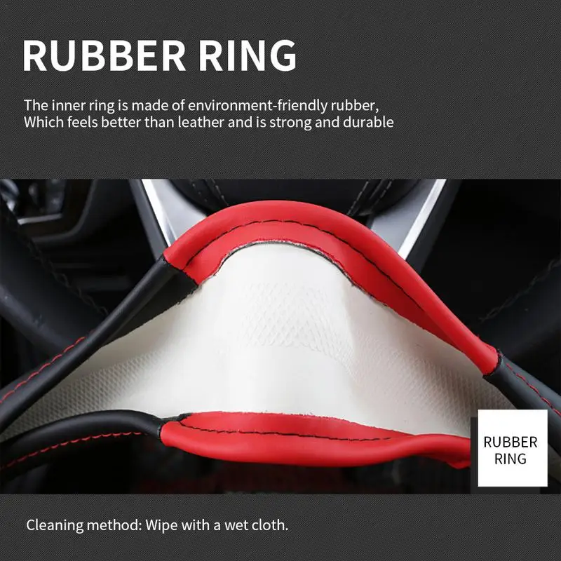 

Leather Car Steering Wheel Cover Sports Style Round D Shape Sleeve 36-38CM for Four Seasons