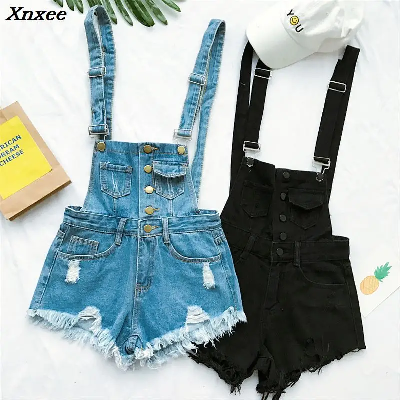 

Fashion women clothing cotton denim playsuits strap rompers shorts casual loose casual overalls shorts rompers female playsuits