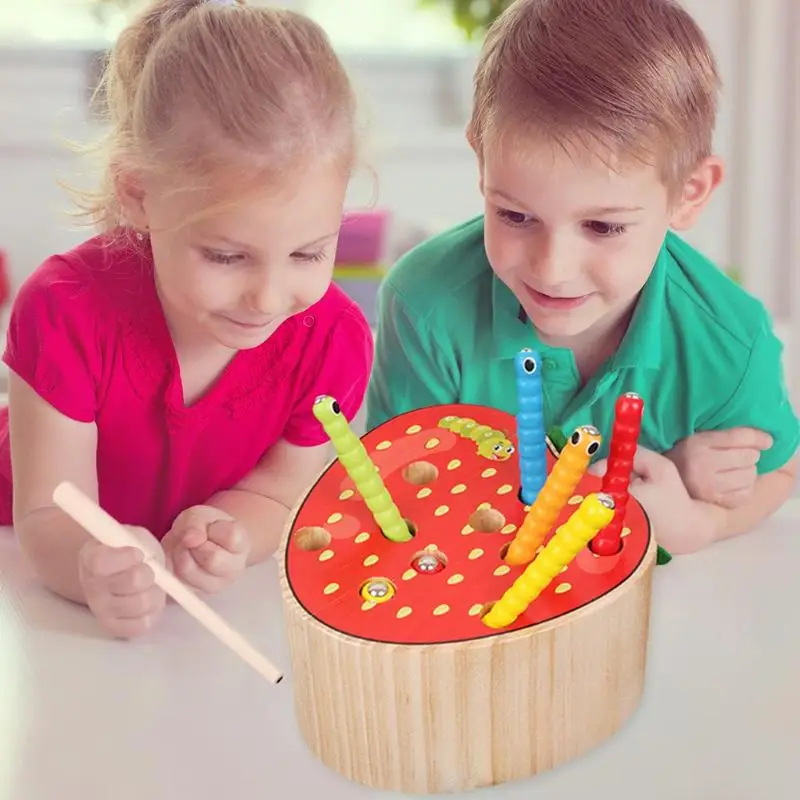 New Type Baby Wooden Toys 3D Puzzle Early Childhood Educational Catch Worm Game Color Cognitive Magnetic Toy for Children | Игрушки и