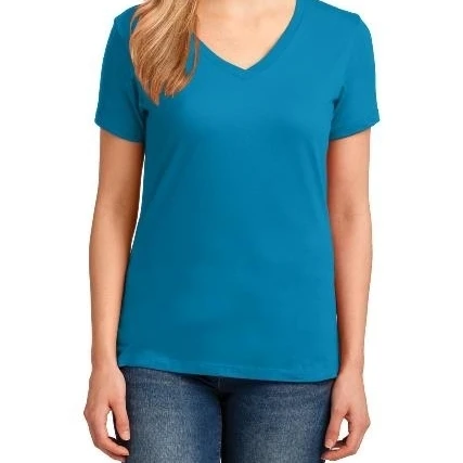 Port &amp Company LPC54V Ladies Core Cotton V-Neck Tees Neon Blue - 4XL |
