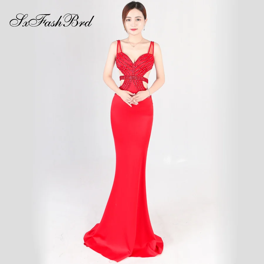Vestidos Festa новинка Vestido De Noche простые платья Largos кристаллы Милая Русалка Длинные