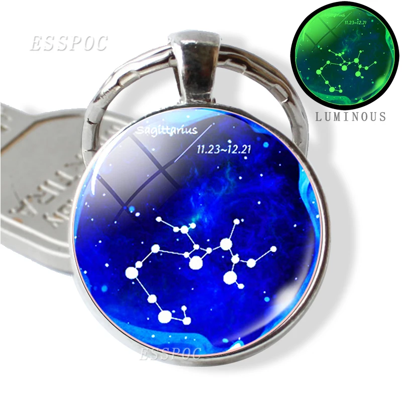 12 знаков зодиака брелок со светящимся стеклом купольная бижутерия Gemini Virgo