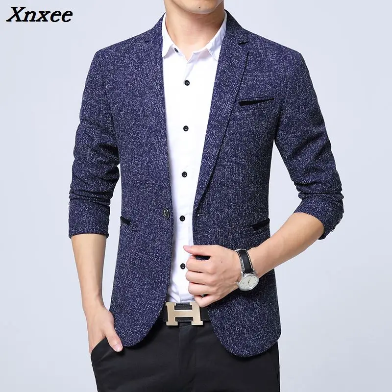 

2018 New Spring Autumn thin Casual Men Blazer Cotton Slim England Suit Blaser Masculino Male Jacket Blazer Men Size S-5XL Xnxee