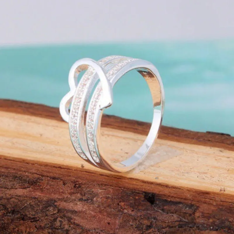 2019 New Fashion Women Rings Half heart-shaped Double Rhinestone Heart Love Wedding Ring Size 6-11 Gift A13 | Украшения и